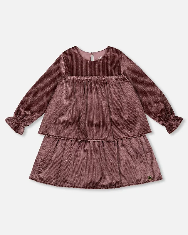 Women's Layered Outfit Luxury Comfort Long Sleeve Metallic Dress With Frills Burgundy