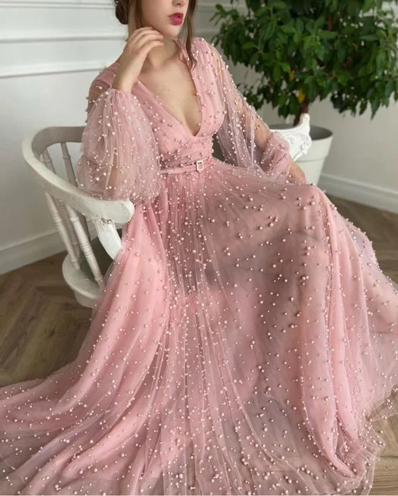 Vintage-Inspired Women's Clothes Boho - Chic Festival - Ready Style Charming A-Line Prom Evening Dresses, pink Princess Gown   cg18761