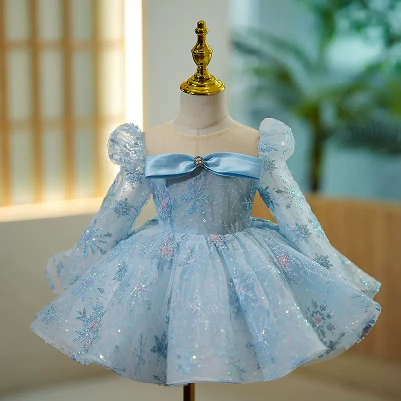 Women's Activewear Attire Graceful Cut Flower Girl Dress Toddler Summer Long Sleeve Sequin Snowflake Fluffy Birthday Party Dress