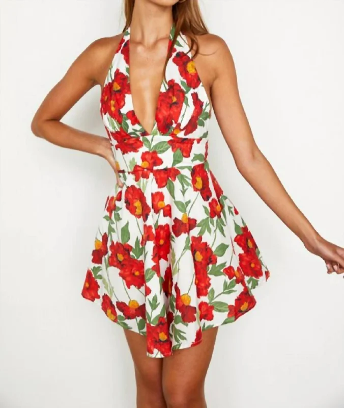 Modern Women's Attire Urban Sophistication Halter Mini Dress In Red Floral