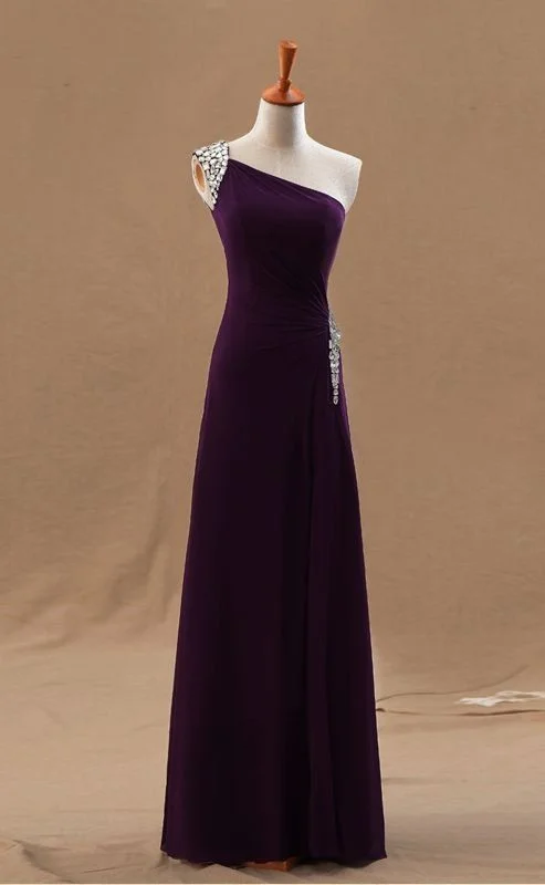 Women's Holiday Clothes Vintage Elegance one shoulder purple prom gown  cg2442