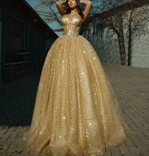 Women's Clothing For Work Vintage Look gold V neck spaghetti straps luxury prom ball gown   cg18737