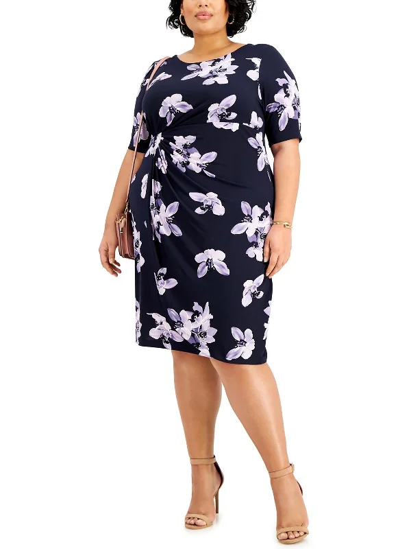 Women's Stylish Casual Garments Parisian Effortless Chic Style Plus Womens Floral Print Midi Sheath Dress