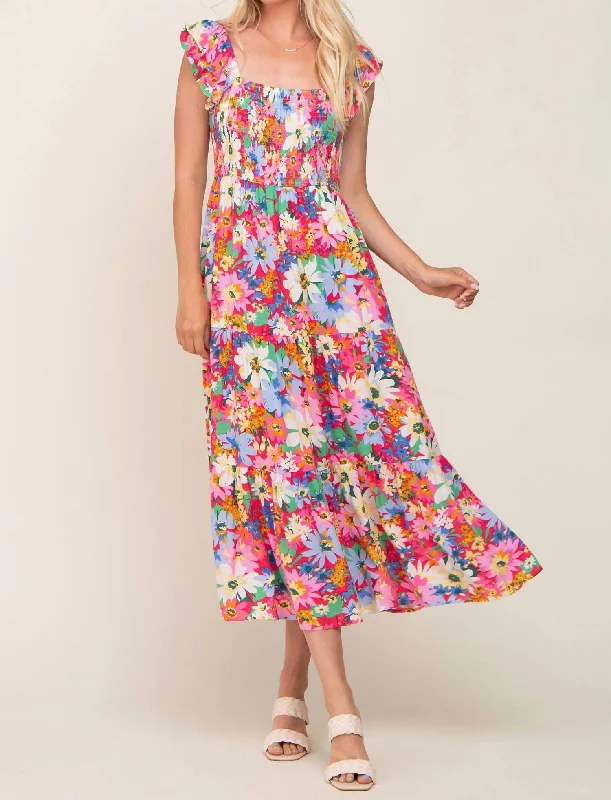 Women's Apparel Tropical Island - Inspired Attire Walk In The Flowers Maxi Dress In Fuschia