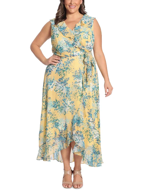 Comfortable Women's Apparel Limited - Edition Drops Plus Womens Floral Ruffled Maxi Dress