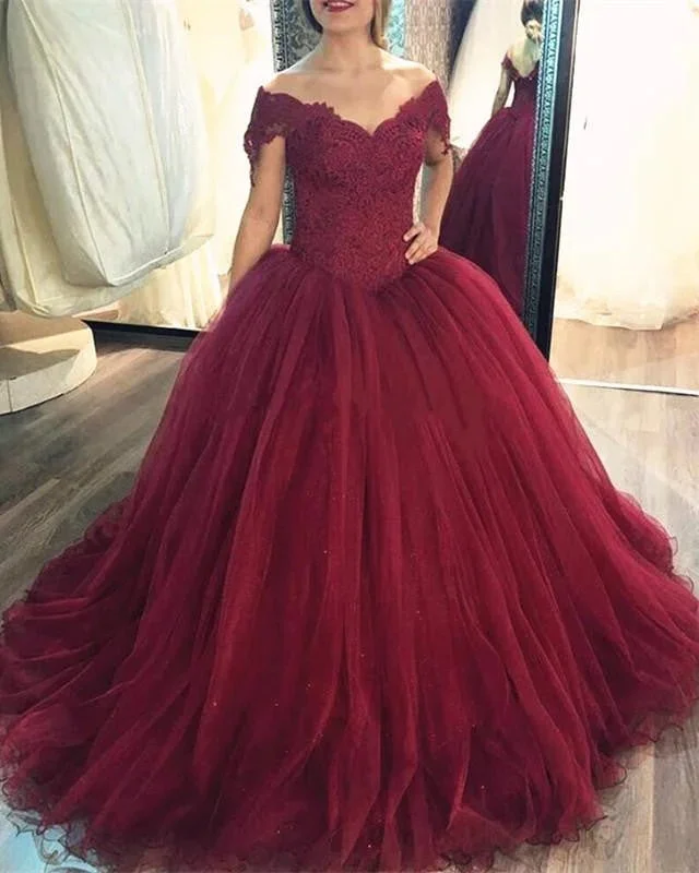 Women's Clothes For Outdoor Events Art Deco Geometric Pattern Look Ball Gowns Burgundy Wedding Dresses Lace Off The Shoulder Bridal Gown