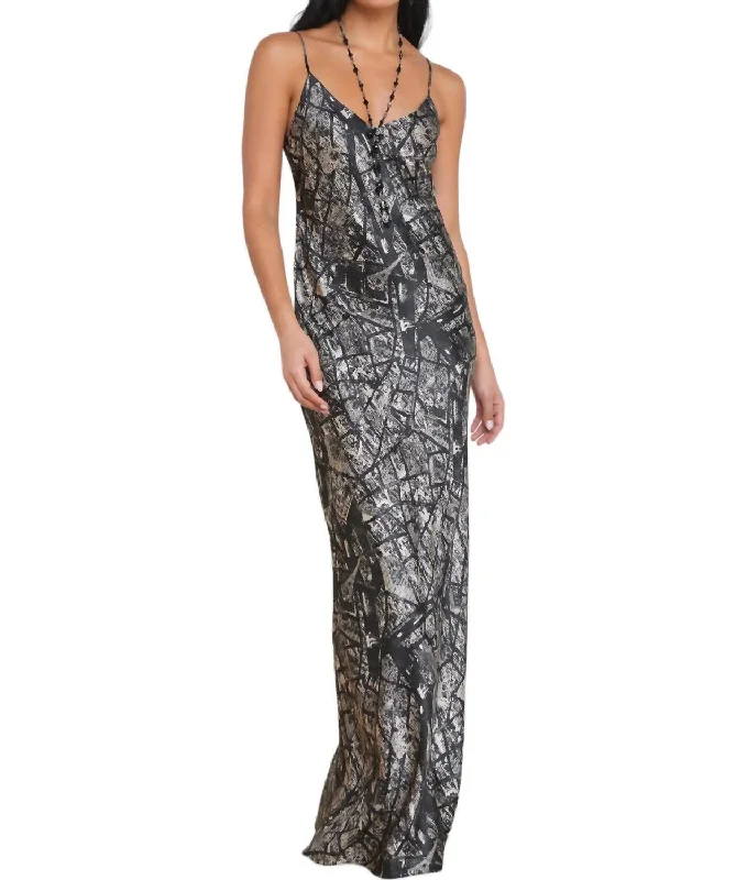 Sustainable Women's Apparel Urban Sophistication Serita Maxi Dress In Black/ecru Map Of Paris