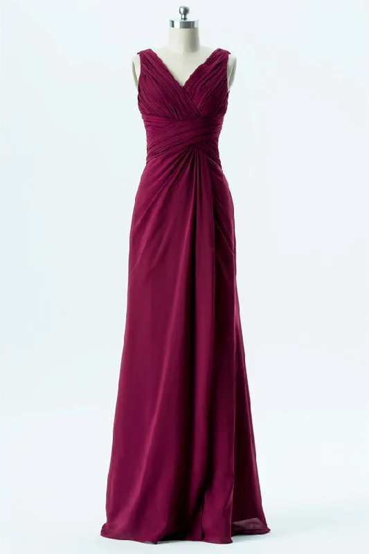 Women's Party Outfit Bold Patterns Magenta Chiffon Backless Banded Waist Bridesmaid Dress