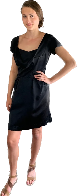 Women's Trendy Attire Bold Silhouette 50s Black Satin Cap Sleeve Dress               M   w(28)