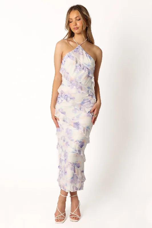 Comfortable Lounge Clothing Nordic Minimalist Home Look Leanne Halterneck Maxi Dress - Purple Floral