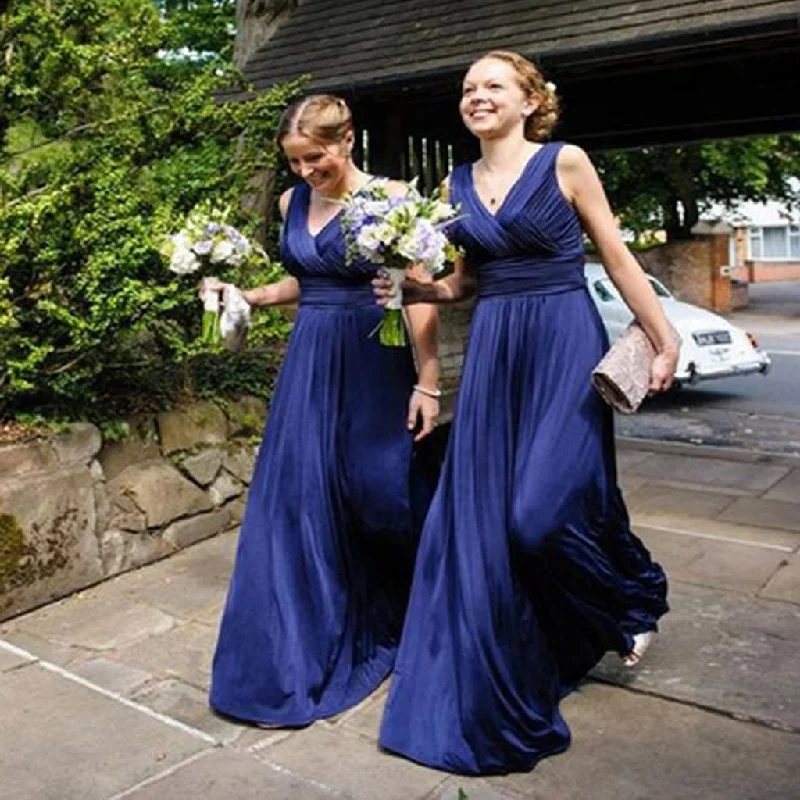 Women's Plus-Size Clothes Charming Silhouette Chiffon Off Shoulder V-Neck Simple Cheap Formal Royal Blue Long Bridesmaid Dresses, WG73