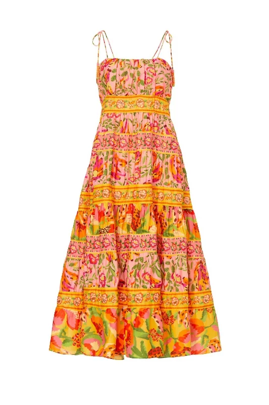 Comfortable Outfit For Women Polished Finish Women's Fruits Paradise Midi Dress In Multi