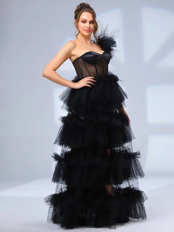 Affordable Women's Outfit Classic Charm Corset Wedding Dresses Black A line Cutout Tulle Gowns