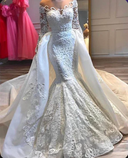 Casual Attire For Women Effortless Comfort Luxury Princess Long Sleeves Lace Mermaid Wedding Dresses Detachable Train