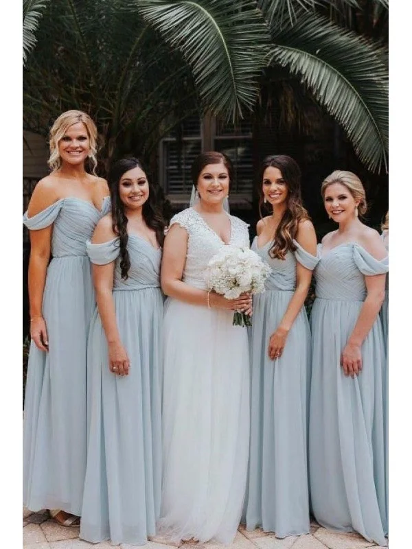 Women's Holiday Attire Feminine Charm Simple A-line Light Blue Chiffon Bridesmaid Dresses, A-line Bridesmaid Dresses, Popular Bridesmaid Dresses