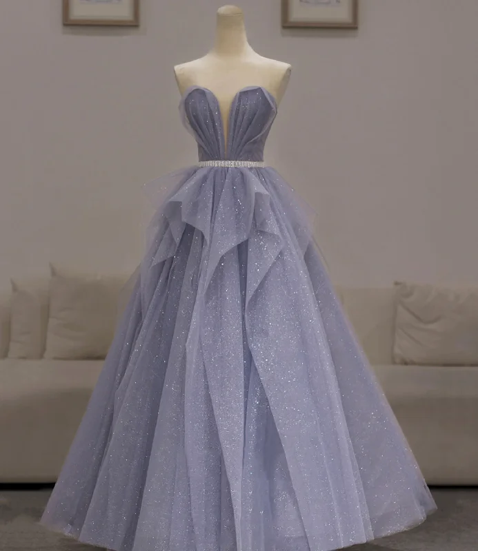 Vintage Clothing For Women Casual Chic PURPLE TULLE LONG PROM GOWN A LINE EVENING DRESS    cg18664