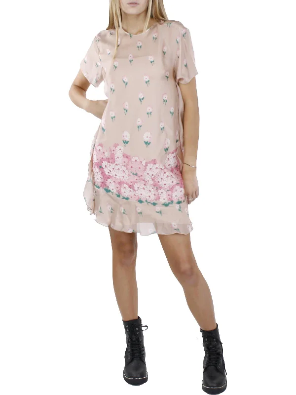 Women's Stylish Vacation Attire Refined Simplicity Womens Silk Floral Print Shift Dress