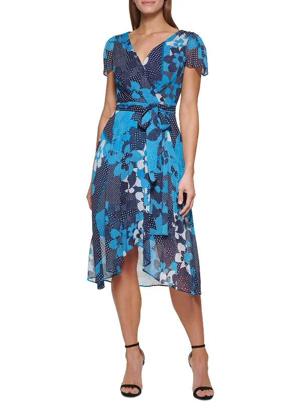 Women's Elegant Outfit Elegant Contour Womens Floral Print Knee-Length Wrap Dress