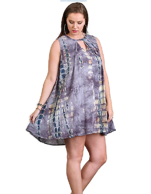 Women's Stylish Casual Garments Hollywood Glam Award - Show Style Tie Dye Sleeveless Keyhole Dress, Grey