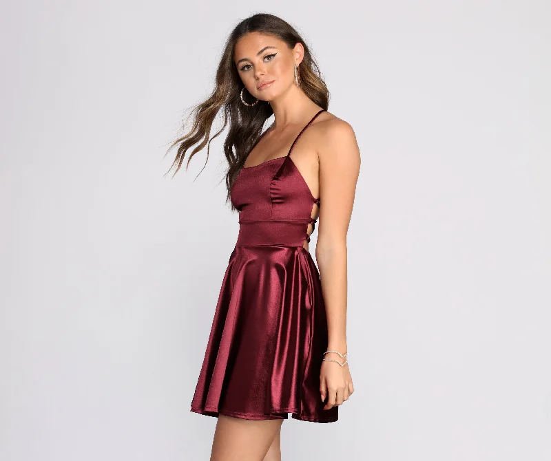 Casual Clothes For Women Subtle Sophistication Stylish Satin Skater Dress