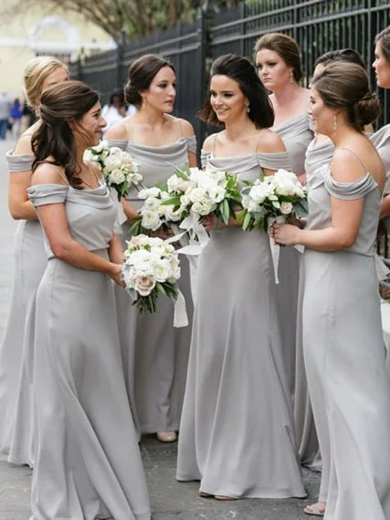 Women's Clothing Great Deals On Ethnic Cultural Wear Long A-line Grey Chiffon Bridesmaid Dresses, Popular Bridesmaid Dresses, Long Bridesmaid Dresses