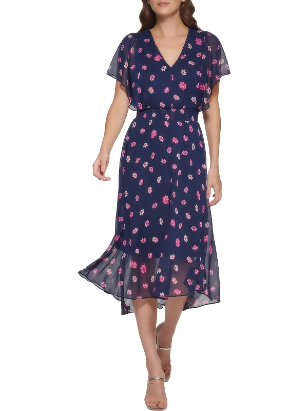 Elegant Women's Attire Timeless Elegant Womens Smocked Floral Print Midi Dress