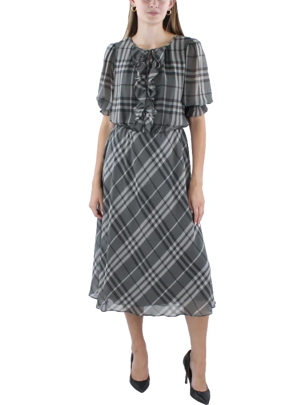 Stylish And Comfortable Clothing For Women Casual Chic Womens Tie Neck Plaid Midi Dress