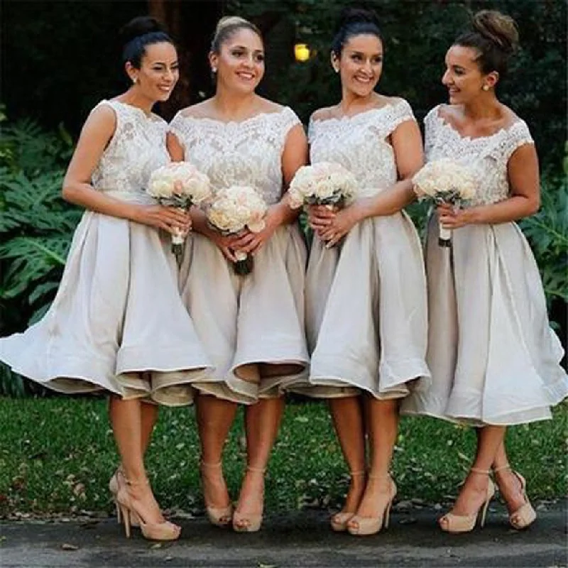 Elegant Clothing For Women Timeless Elegant Morden Cap Sleeve Lace Organza Knee-Length Short Affordable Bridesmaid Dresses , WG117