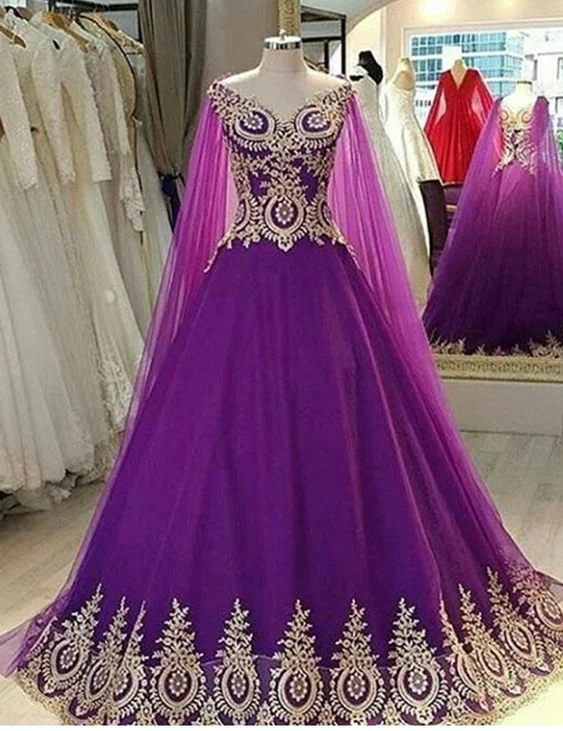 Women's Transitional Clothes Effortless Sophistication Elegant V Neck Purple Prom Dresses Ball Gowns With Lace Appliques    cg18747