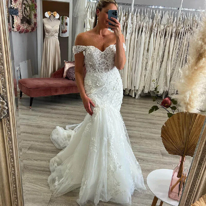 Stylish And Comfortable Clothing For Women Seasonal Trend Off Shoulder Lace Wedding Dresses Mermaid Tulle Bridal Gowns Appliques Sweep Train