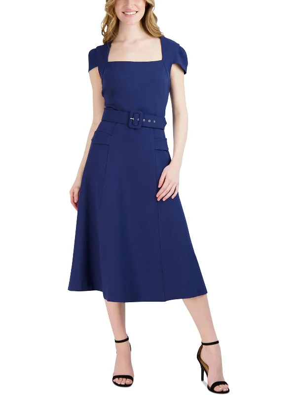 Women's Active Clothing Dreamy Draping Womens Cap Sleeve Square Neck Midi Dress