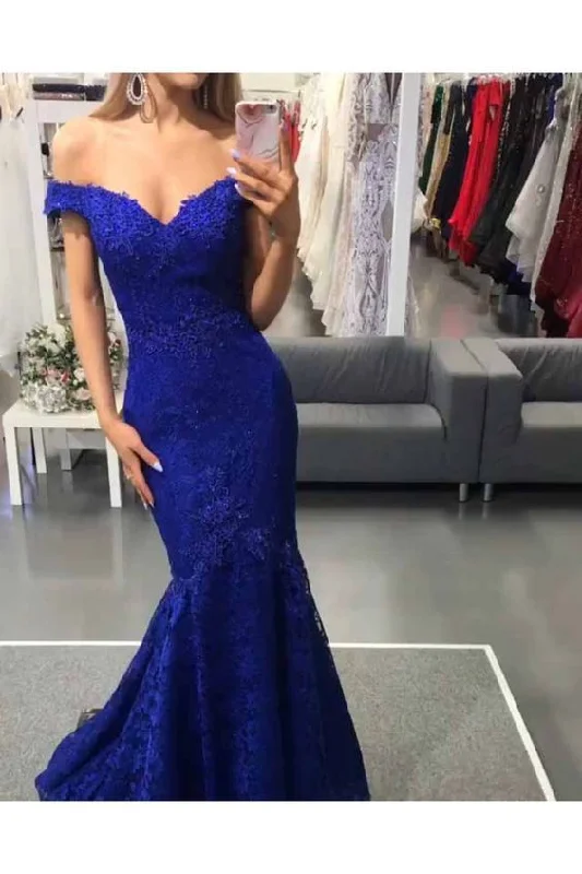 Women's Casual Garments Feminine Grace Mermaid Off-the-Shoulder Lace Long Prom Dresses Formal Evening Gowns   cg14918