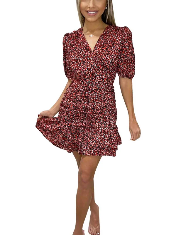 Charming Women's Garments Vintage Retro Party Wear Womens Floral Print Short Mini Dress