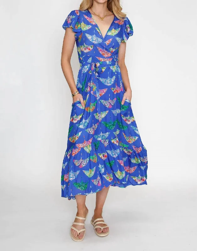 Women's Clothing Apparel Sets Vintage Look Wrap Maxi Dress In Birds Of Surfers