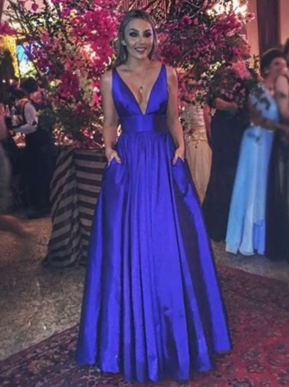 High-Fashion Women's Clothing Romantic Flair A line V-neckline Prom Gown,Royal Blue Evening dress cg1572