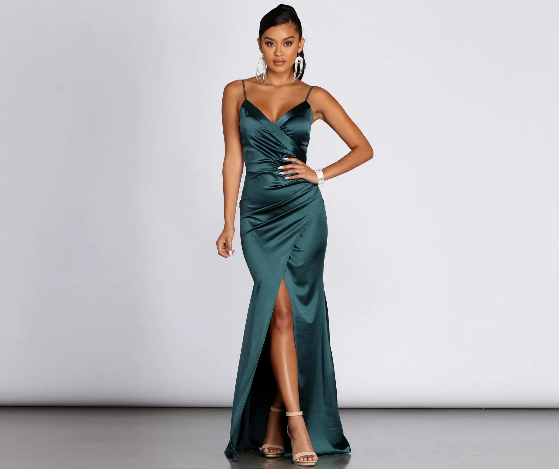 Women's Garments Romantic Detailing Karen Satin Wrap Formal Gown