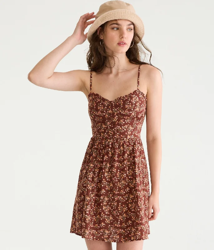 Women's Travel Attire Contemporary Chic Aeropostale Floral Sweetheart Bustier Fit & Flare Dress