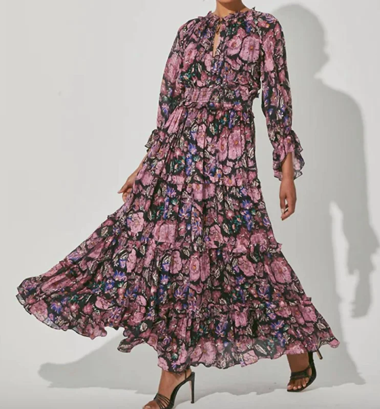 Women's Evening Attire Flowing Silhouette Raya Long Sleeve Maxi Dress In Jolie Floral