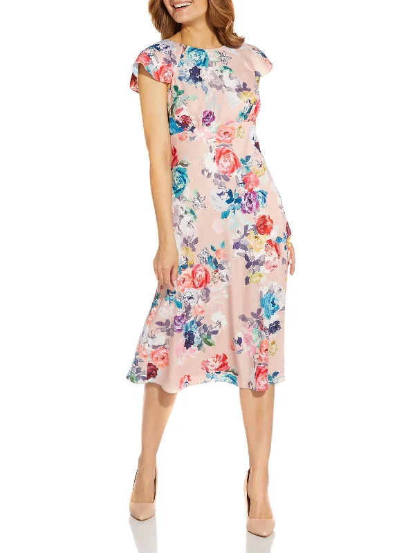 Women's Athleisure Apparel Urban Sophistication Womens Floral Printed Calf Midi Dress