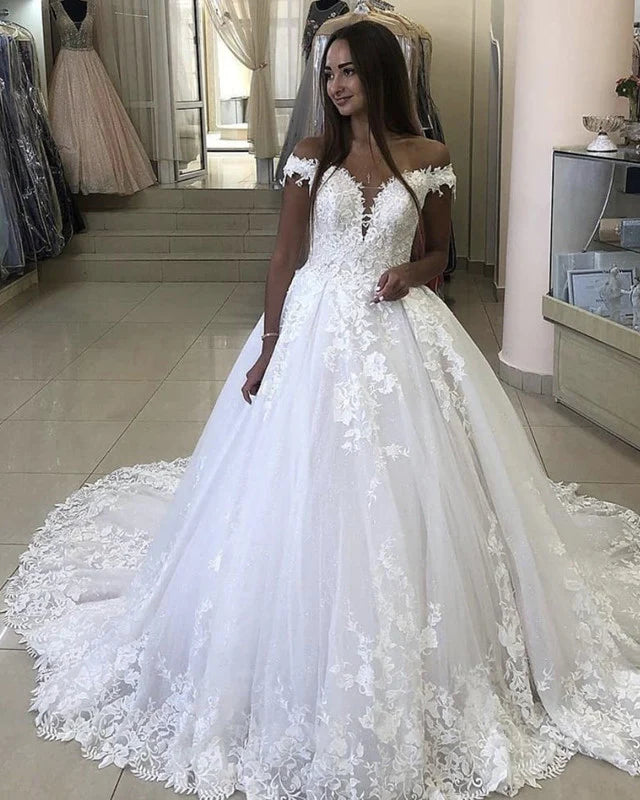 Comfortable Garments For Women Charming Silhouette Ball Gown Off Shoulder Lace Applique Wedding Dresses 2025