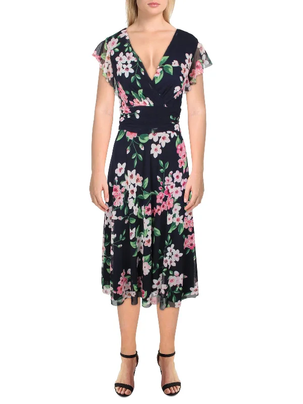 Women's Vintage-Inspired Outfit Casual Chic Womens Mesh Floral Fit & Flare Dress