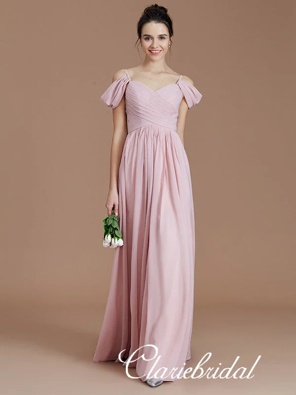 Comfortable Women's Apparel Today Only Off Shoulder A-line Chiffon Simple Blush Pink Bridesmaid Dresses