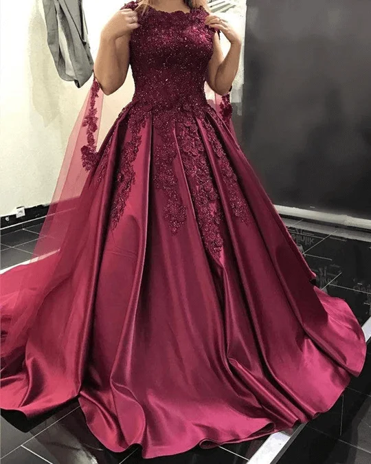 Women's Comfortable Clothes For Weekends Casual Weekend Relaxed Style 2025 Ball Gown Burgundy Prom Dress Satin Lace Cap Sleeves Wedding Dress