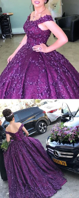 Casual Outfit For Women Feminine Elegance Elegant Purple Lace Ball Gown Off The Shoulder Quinceanera prom Dress For Sweet 16    cg19726