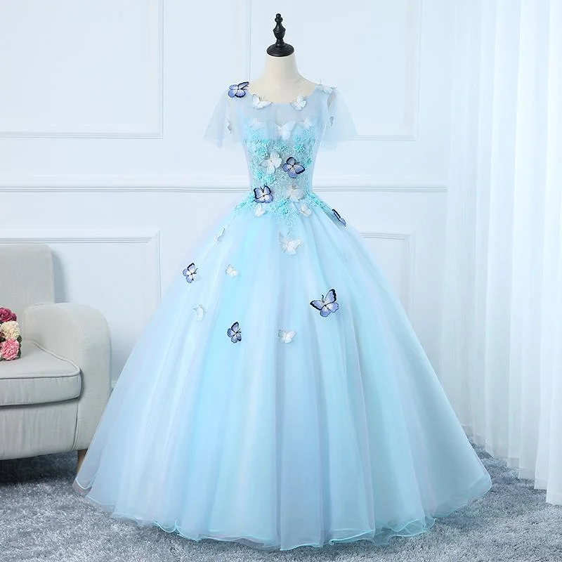 Tailored Clothing For Women Statement Piece Beautiful Light Blue Tulle Long Prom Dress, Ball Gown Blue Sweet 16 Dresses   cg15510