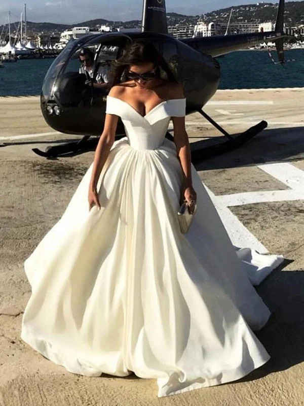 Modern Women's Attire Minimalist Elegant Simple Off Shoulder White Satin Prom Dresses, White Long Formal Dresses, White Evening Dresses