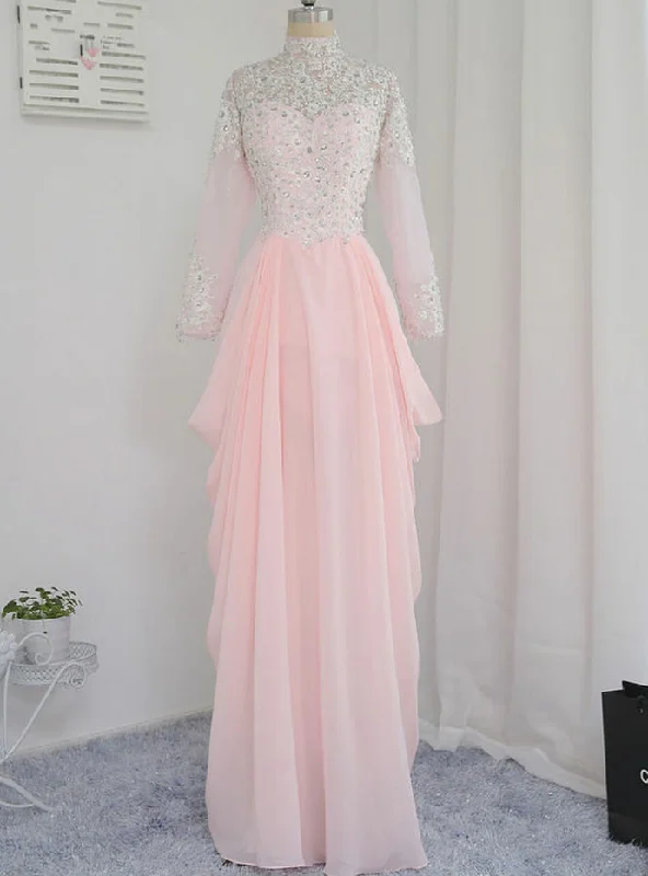 Women's Party Clothes Sophisticated Cut Long Sleeves Appliques Beaded Long Evening Gown Prom Dress   cg18829