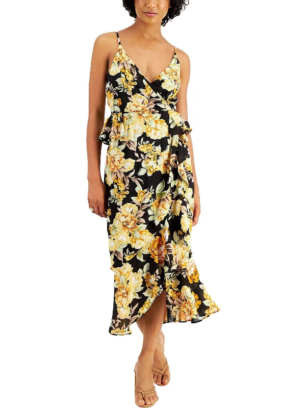 Women's Seasonal Apparel Formal Outfit Womens Floral Print Ruffled Midi Dress