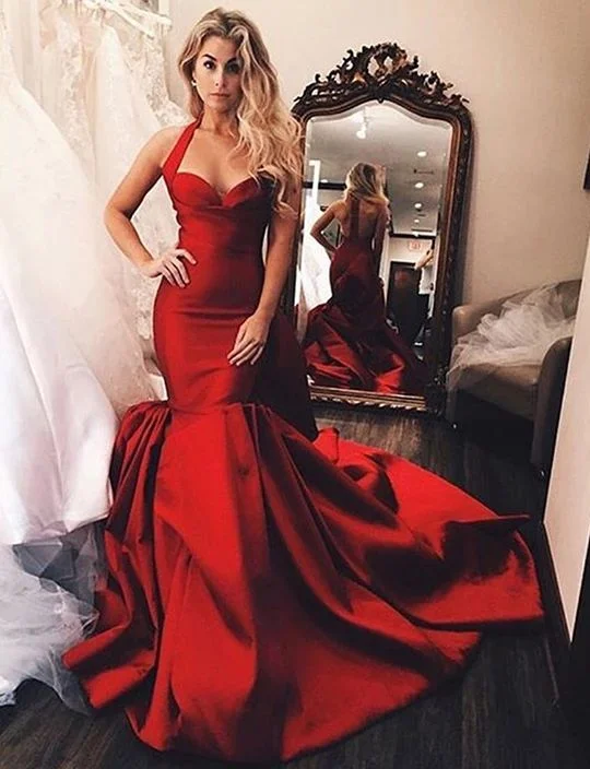 Women's Cozy Winter Attire Artful Design Elegant Straps Red Prom Dresses Long Mermaid Evening Gowns Online Sale cg4660