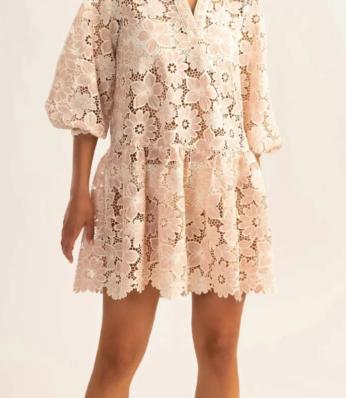 Vintage-Inspired Women's Apparel Effortless Grace Floral Eyelet Umbrella Mini Dress in Blush